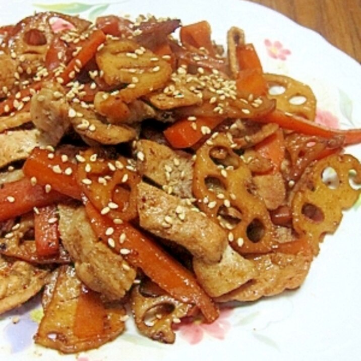 蓮根と豚肉のきんぴら (我が家の味)
